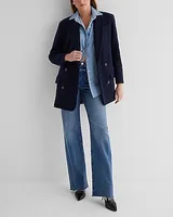 Faux Wool Double Breasted Oversized Coat Blue Women's XL