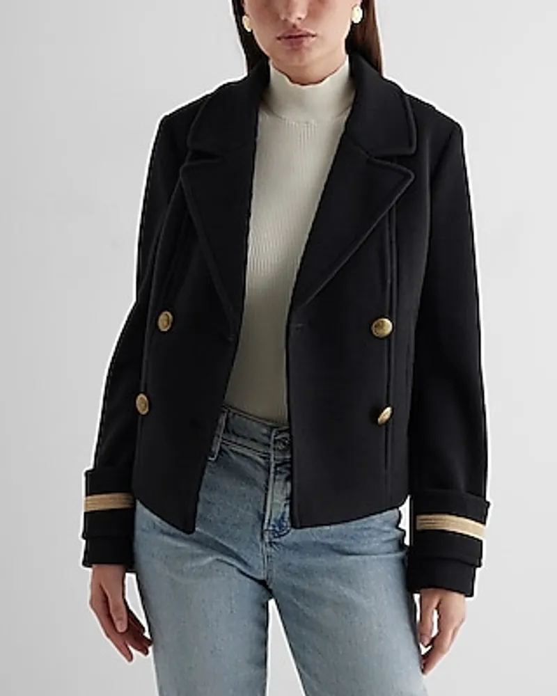 Double Breasted Novelty Button Cuffed Cropped Coat