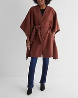 Faux Wool Belted Cape Coat Brown Women's M/L