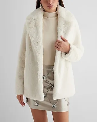 Faux Fur Coat White Women's XL