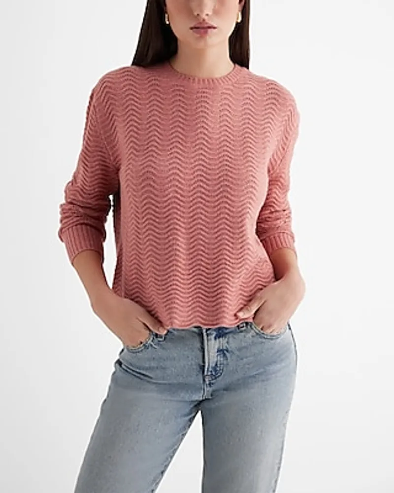 Wavy Stitch Crew Neck Sweater Pink Women's XL