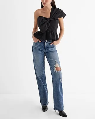 One Shoulder Bow Front Peplum Top