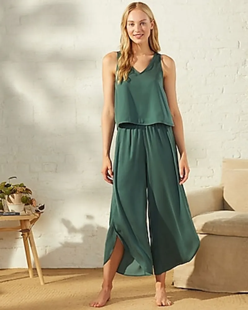 Upwest Tulip Hem Washable Satin Sleep Pant Green Women's M