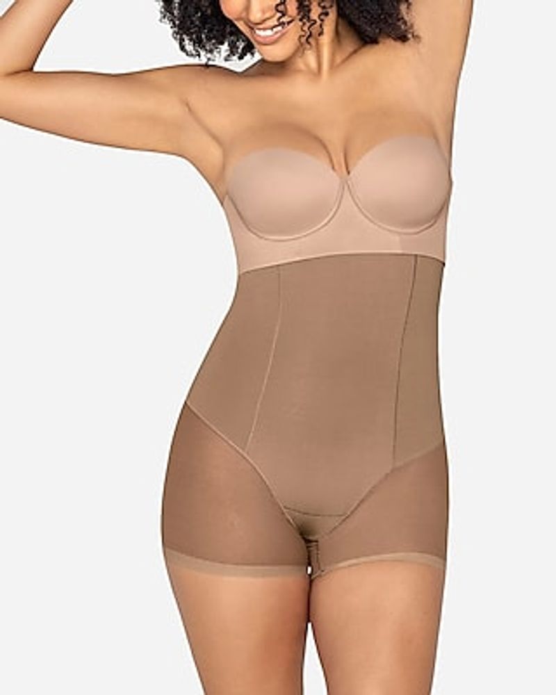 Express Leonisa Firm Compression High Waisted Sheer Short Shaper Brown  Women's M