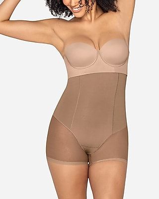 Leonisa Firm Compression High Waisted Sheer Short Shaper Brown Women's S