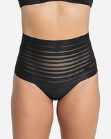 Leonisa Lace Stripe High Waisted Cheeky Hipster Thong Black Women's