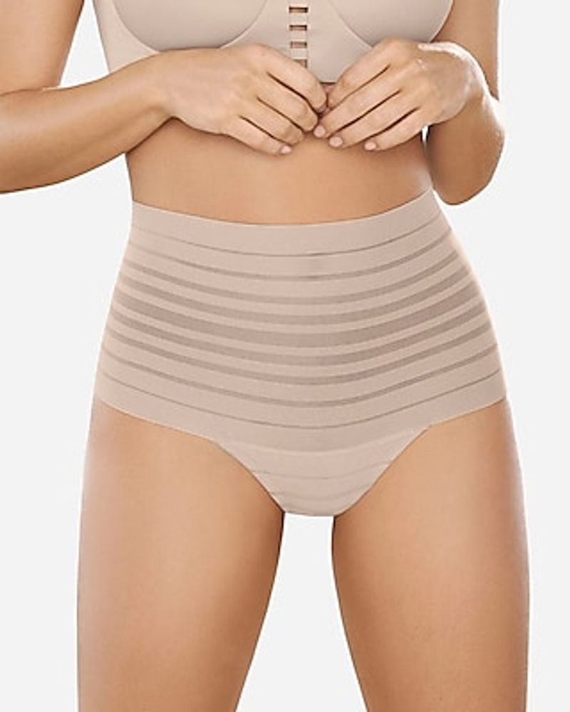 Express Leonisa Lace Stripe High Waisted Cheeky Hipster Thong
