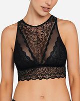 Leonisa High Neck Unlined Lace Crop Bralette Black Women's M