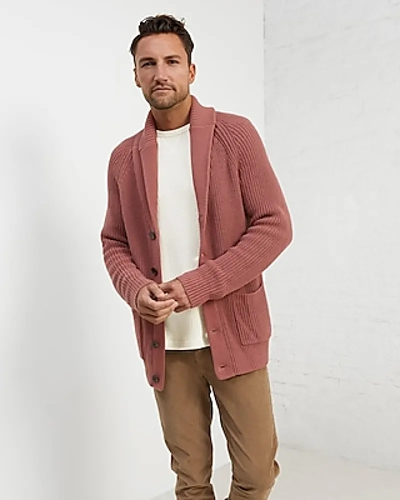 Men's Pink Shawl Neck Cardigan