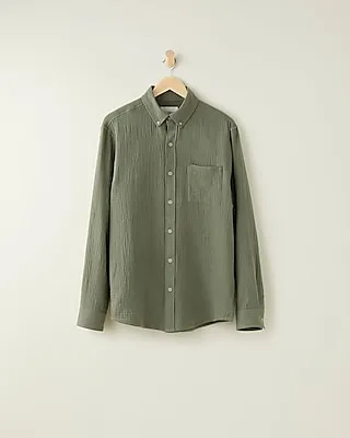 Upwest Cotton Button-Down Shirt Green Men's