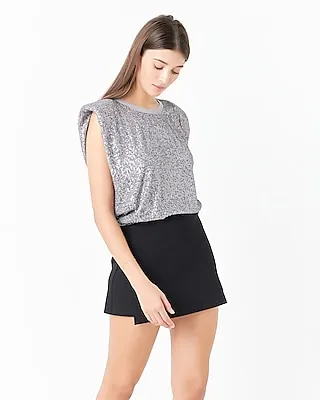 Endless Rose Sequin Shoulder Pad Top Silver Women's