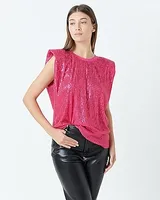 Endless Rose Sequin Shoulder Pad Top Pink Women's L