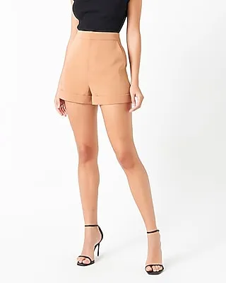 Endless Rose High Waisted Tailored Cuffed Shorts Brown Women's S