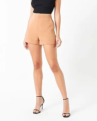 Endless Rose High Waisted Tailored Cuffed Shorts Brown Women's