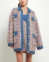 Endless Rose Tweed & Denim Combo Oversized Jacket