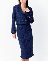 Endless Rose Boucle Tweed Double Breast Cropped Cropped Business Blazer Blue Women's M