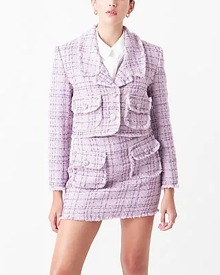Endless Rose Tonal Boucle Tweed Cropped Cropped Business Blazer Purple Women's L