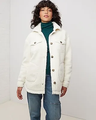 Upwest Oversized Cream Sherpa Shacket White Women's