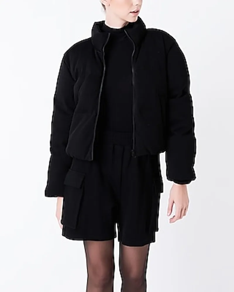 Grey Lab Cropped Knit Puffer Coat Black Women's XS