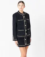 Endless Rose Chain Trimmed Oversized Fuzzy Jacket Black Women's L