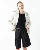 Grey Lab Oversized Faux Leather Biker Jacket Neutral Women's M