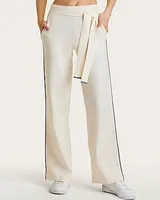 Alala High Waisted Belted Framed Knit Wide Leg Palazzo Pant White Women's S