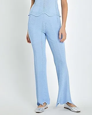 English Factory Mid Rise Crochet Knit Flare Pants Blue Women's XS