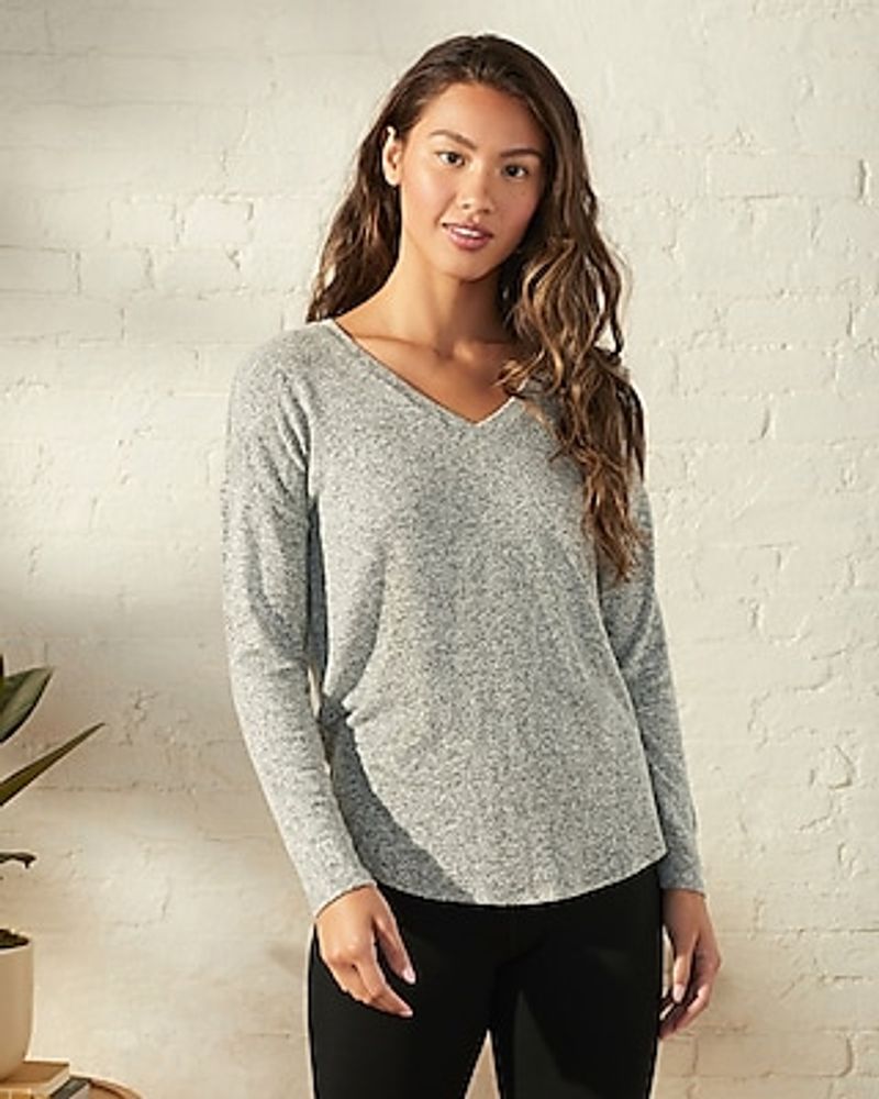 Upwest Ultra-Soft Long Sleeve V-Neck Tee Gray Women's S