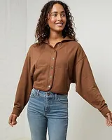 Upwest Ecohemp Snap Closure Cropped Fleece Hoodie Brown Women's XL