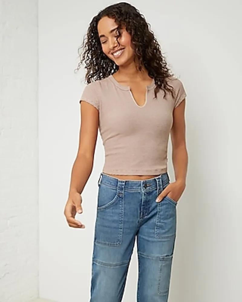 Upwest Cozy Rib Crop Baby Top Brown Women's