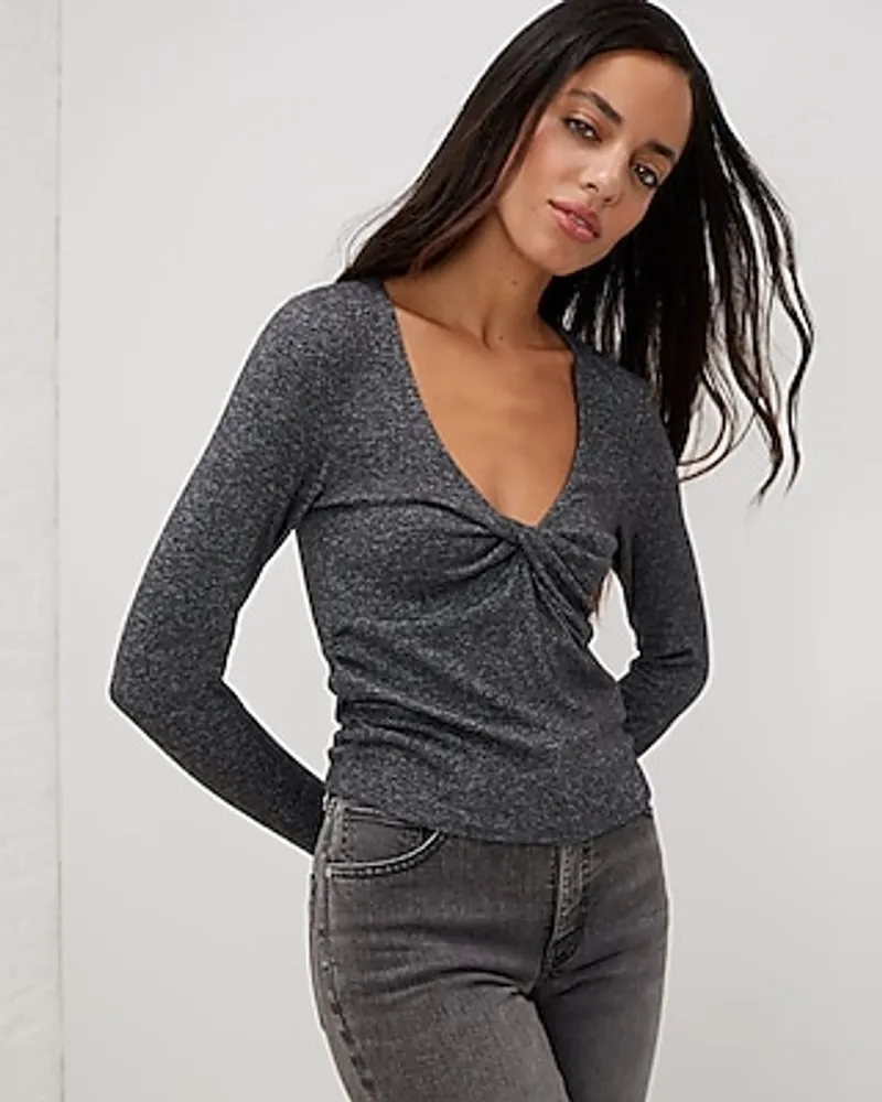 Upwest Ultra-Soft Long Sleeve Twist Top Gray Women's