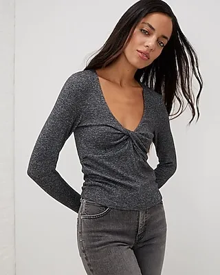 Upwest Ultra-Soft Long Sleeve Twist Top Gray Women's S
