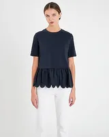 English Factory Mixed Media Scallop Detail Tee Women's