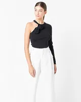 Endless Rose One Shoulder Rose Knit Top Black Women's L