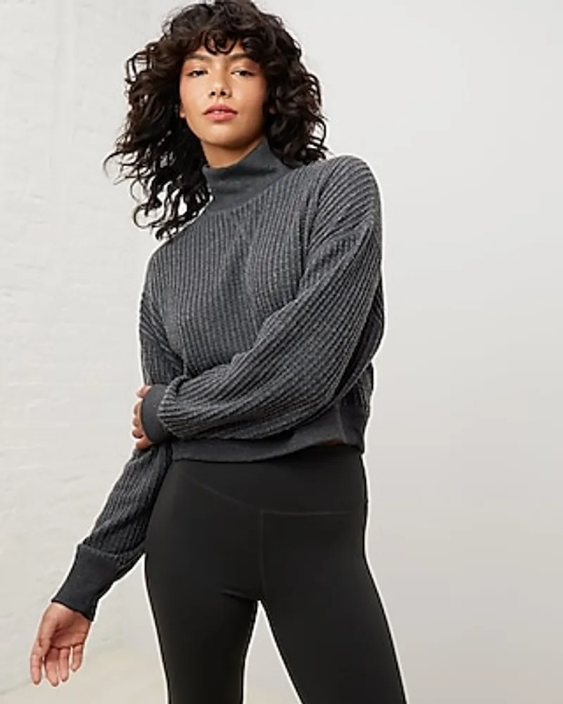 Upwest Cozy Up Thermal Mockneck Cropped Sweater Gray Women's