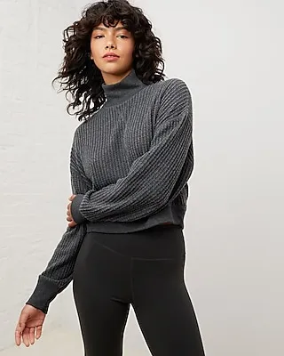 Upwest Cozy Up Thermal Mockneck Cropped Sweater Gray Women