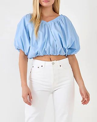 Endless Rose Crop V-Neck Puff Top Women