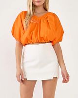 Endless Rose Crop V-Neck Puff Top Orange Women's M