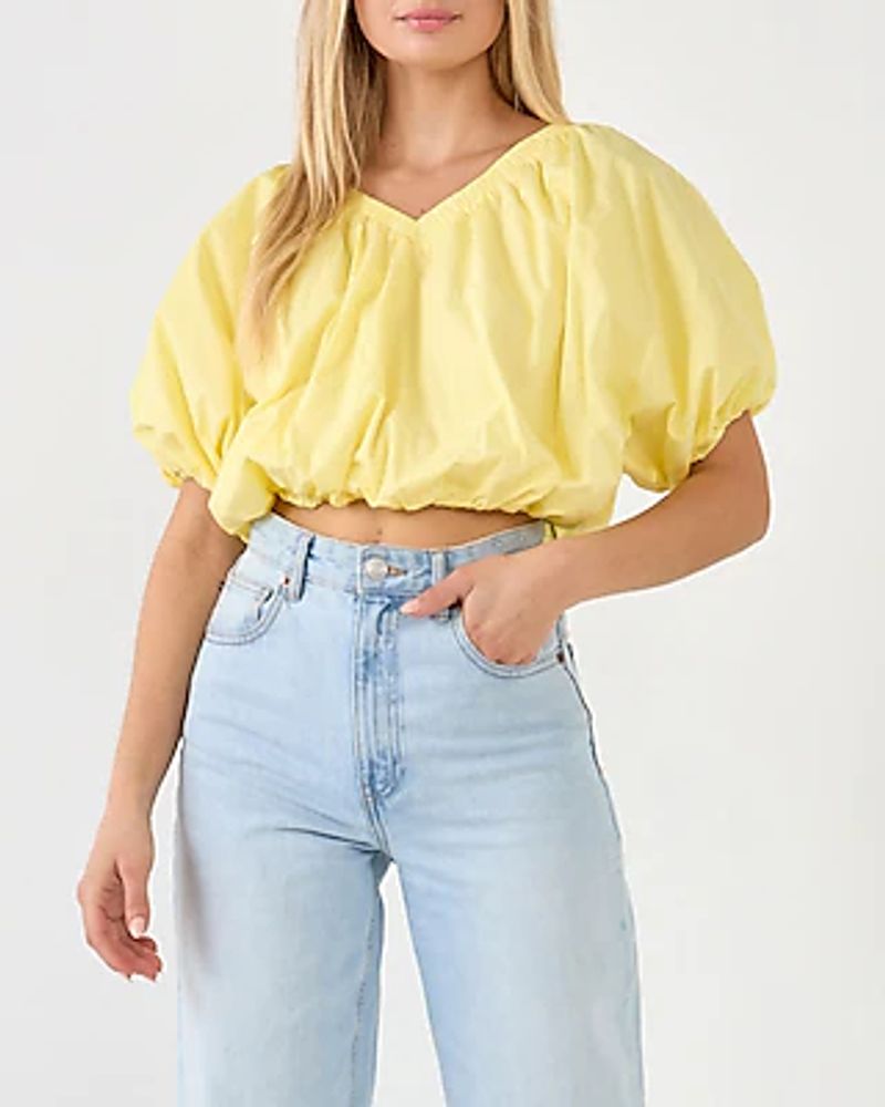 Endless Rose Crop V-Neck Puff Top Women
