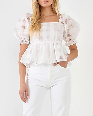 English Factory Checker Organza Top White Women's M