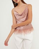 Endless Rose Satin Feather Cowl Neck Top Women's L