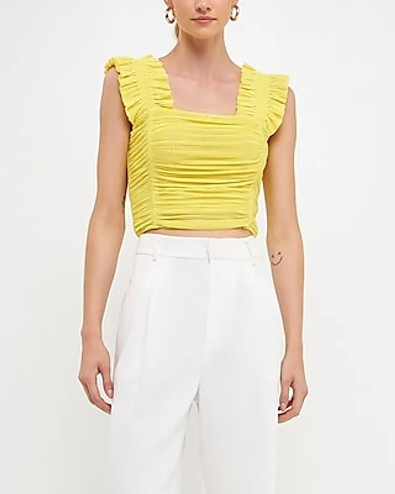 Endless Rose Ruffled Pleated Mesh Tank Yellow Women's XS