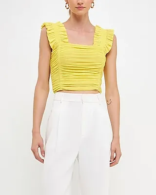 Endless Rose Ruffled Pleated Mesh Tank Yellow Women's