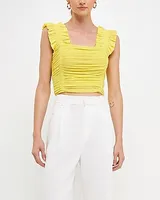 Endless Rose Ruffled Pleated Mesh Tank Yellow Women's M