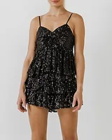 Endless Rose Sequins Peplum Crop Top Black Women's XS