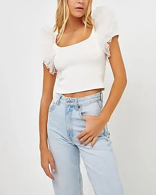 English Factory Contrast Organza Crop Top White Women's S