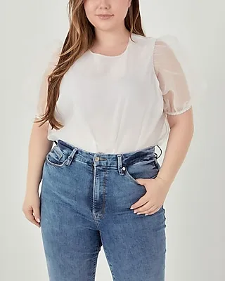English Factory Plus Size Organza Puff Sleeve Top