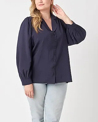 English Factory Plus Size Scallop Collared Button Up Shirt Blue Women's 2X