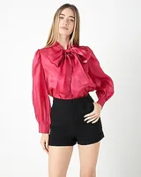 Endless Rose Long Sleeve Organza Bow Top Pink Women's XS