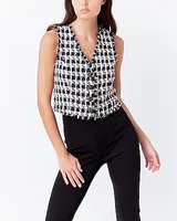 Endless Rose Fringed Tweed Cropped Vest